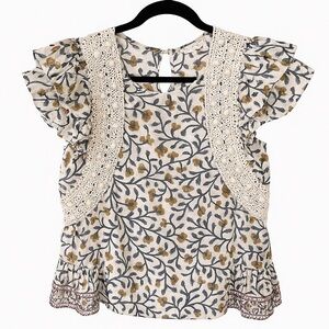 Sea New York Brown and Black Ruffled Peplum Blouse